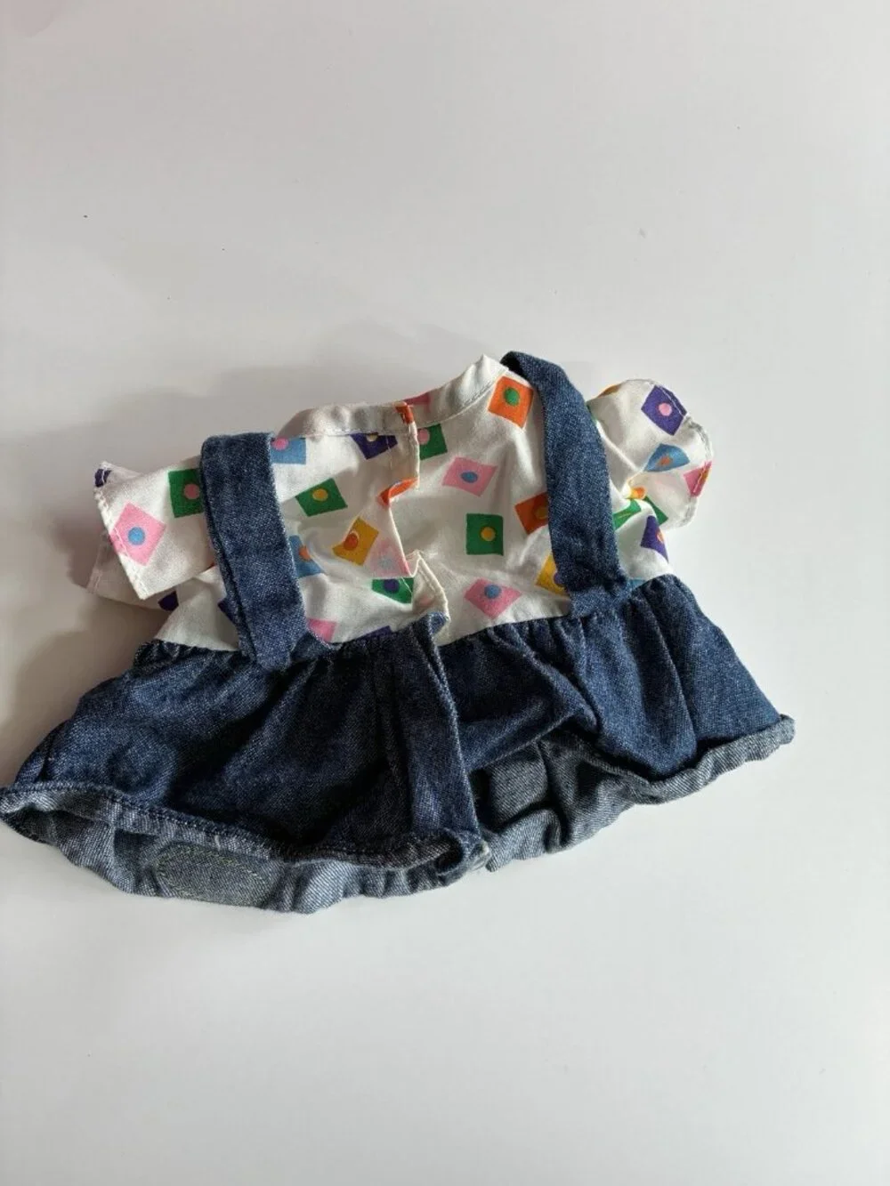 Vintage Magic Nursery Doll Denim Jumper Dress Geometric Print Outfit